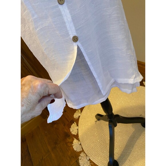 Creation Blouse Size Large Top Gauzy Button Down White Womens Cool for Summer - Picture 5 of 9